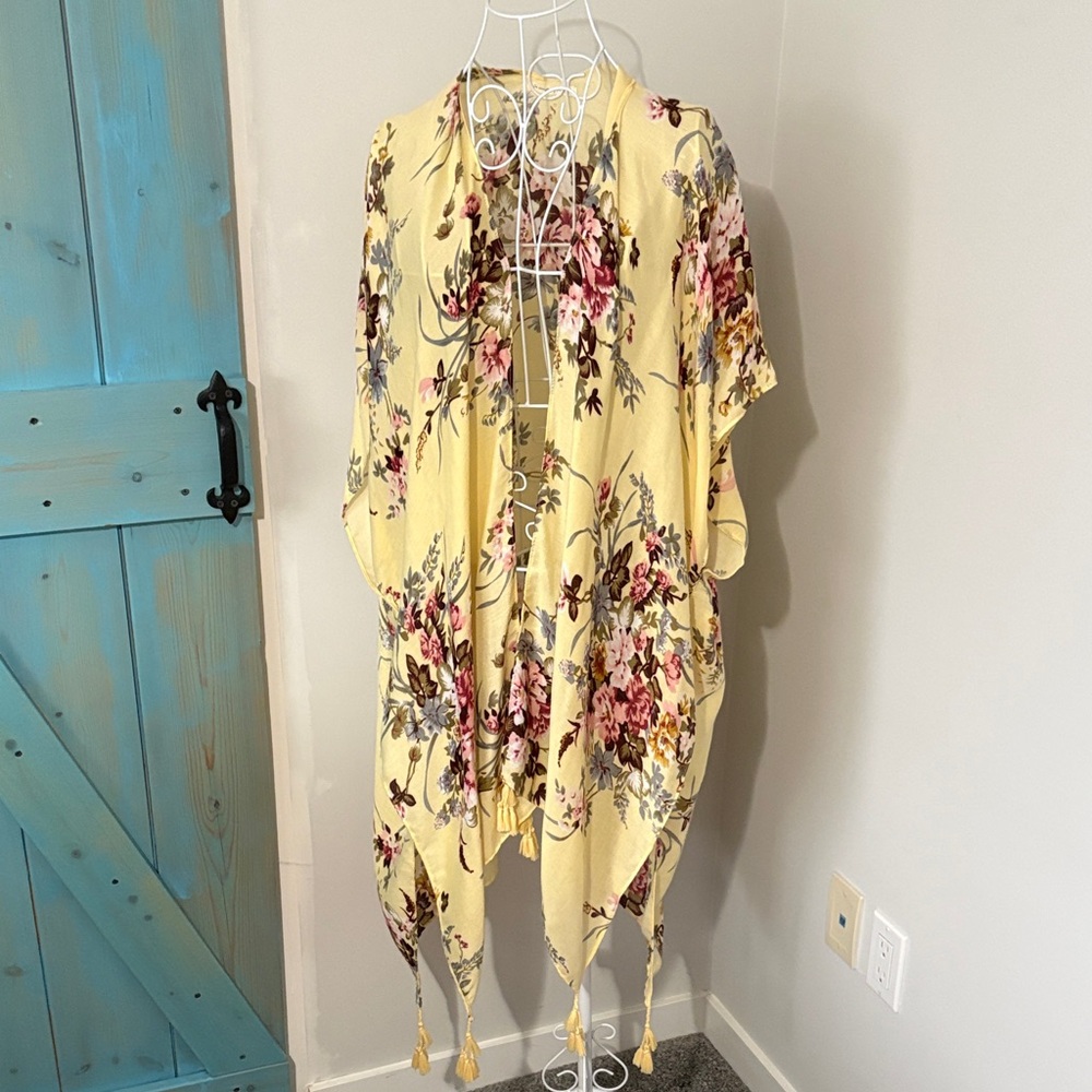 Do everything in love Yellow Floral Scarf with Pink and Green Accents